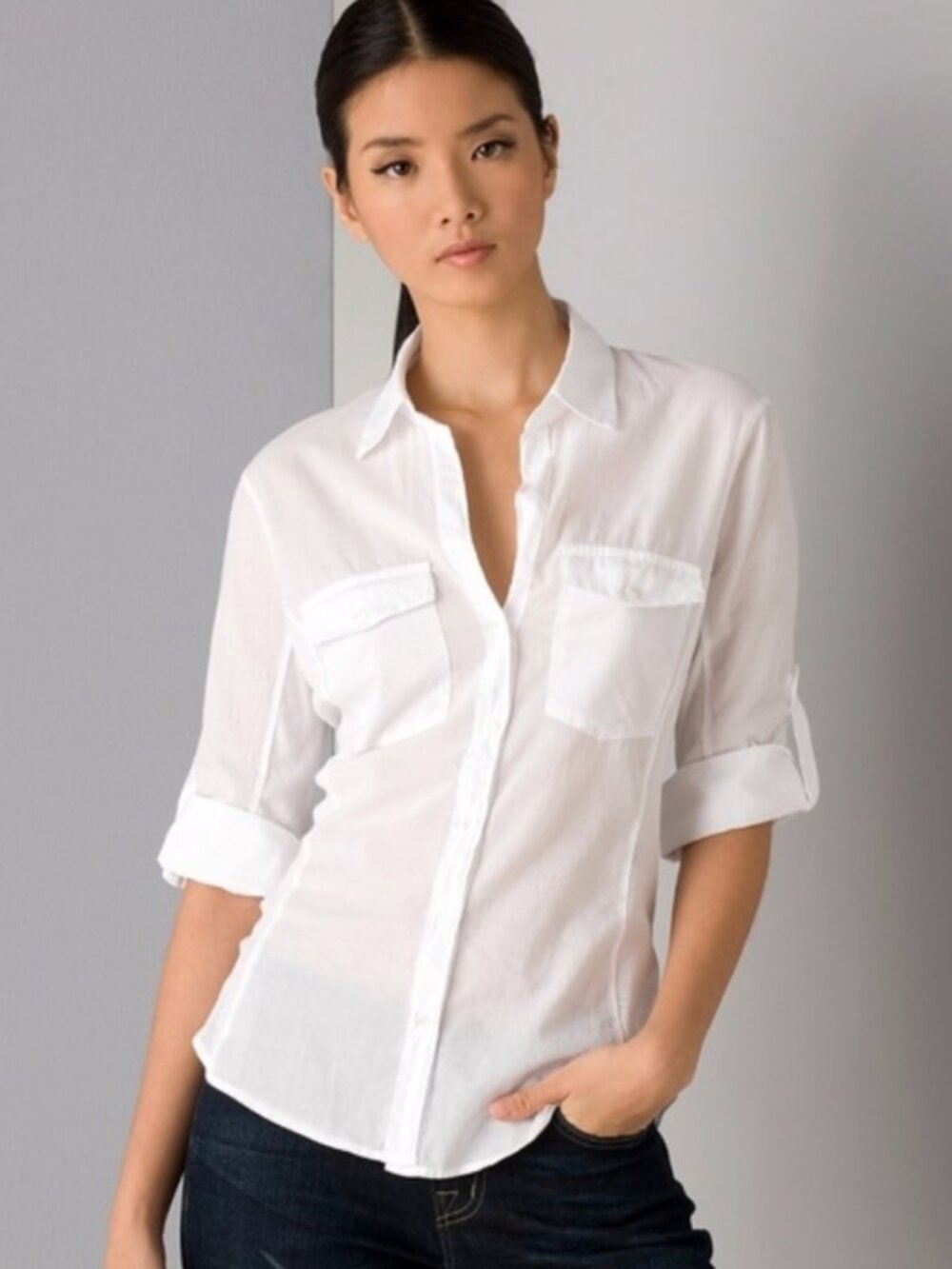 JAMES PERSE SIDE PANEL WHITE COTTON SHIRT